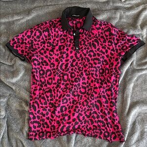 BYRDGANG Men's Pink Leopard Print Golf Polo